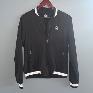 Reebok Black & White Zippered Athletic Bomber Jacket